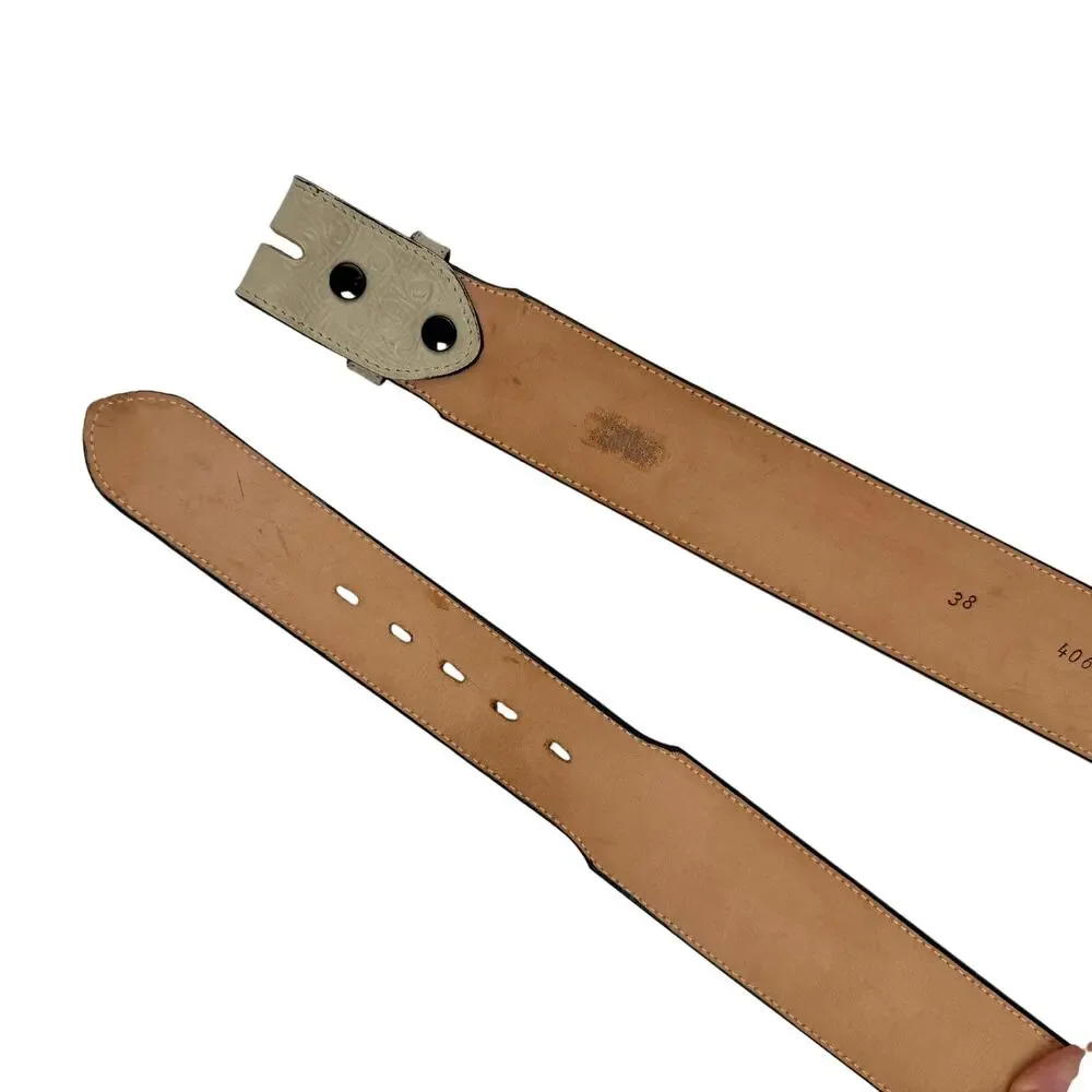 Tony Lama Ostrich Embossed Leather Belt Off White Ivory Western Made in USA 38